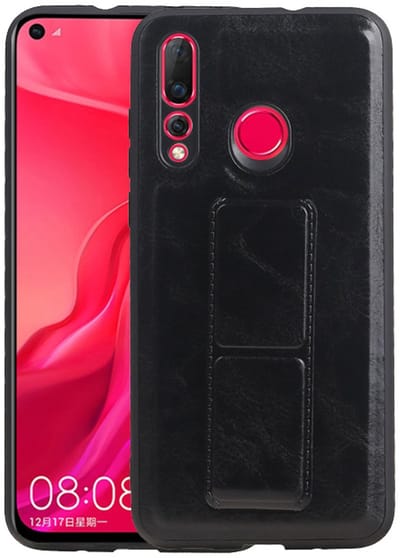 Grip Stand Hardcase Backcover - Telefoonhoesje - Achterkant Hoesje - Geschikt voor Huawei Nova 4 - Zwart