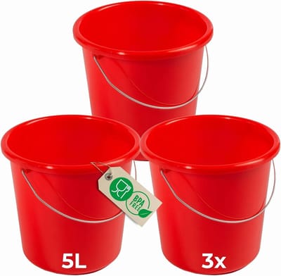 Novaliv 3 stuks emmer 10L rood met maatverdeling - schoonmaak emmer 10 liter? 28,5 cm Praktische alleskunner met schaalverdeling voor huishouden & tuin ideaal als huishoudemmer, wateremmer, dweilemmer, emmer