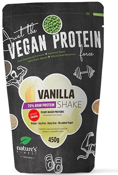 Nature's Finest Vegan Protein Vanille - Plantaardige Eiwitshake Poeder 450 g - 69 g Eiwit per 100 g uit Erwt, Rijst en Chia - Rijk aan Eiwit en Vezels - Gezoet met Stevia - Vegan en Suikerarm - 18 Porties