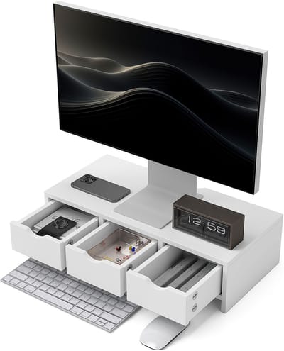 Witte monitorstandaard met 3 lades - Monitorverhoger voor 24 inch schermen - Ergonomische werkplek voor kantoor en thuis - 51x24x13 cm - Wit