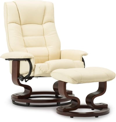 Relaxfauteuil met Voetenbank - Draaistoel Zetel - Ontspannen TV Kijken - Traploos Verstelbaar - 120 kg Draagvermogen - Wit