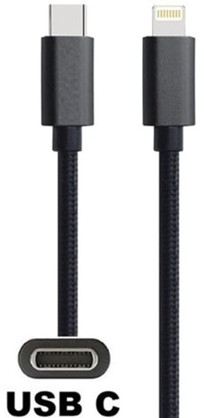 OneOne USB C naar Lightning kabel. 2,0m zwarte laadkabel. Oplaadkabel past op Apple iPhone SE 2, iPhone 8, iPhone 8 Plus, iPhone 10, iPhone X, iPhone XR, iPhone XS, iPhone XS Max, iPhone 11
