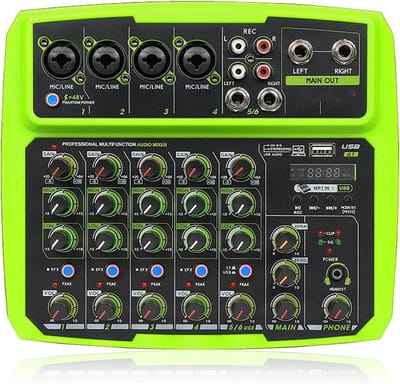 Audio Mixer - Geluidsmixer Bluetooth - Muziek Streamen - 6 Kanalen DSP Effect - Draagbaar Formaat - Zwart