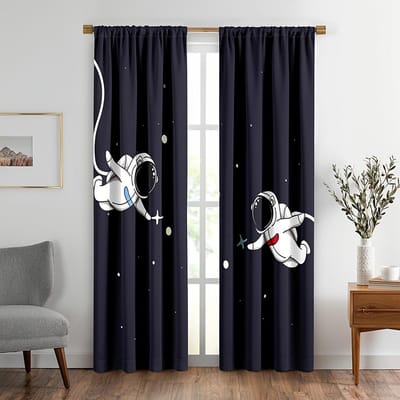 2 STUKS Diepblauwe Ruimte Astronaut Raamgordijnen Planeten Kosmisch Avontuur Huisdecoratie Tunnel voor Jongens Meisje Slaapkamer Decoreren. 150x166cm black