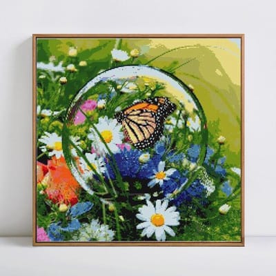 Diamant schilderij volledige ronde vlinder bloem diamant borduurwerk kruissteek 20x20CM beige