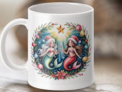 Mok Kerst Zeemeerminnen, Feestelijke Mok, Nieuwjaarsmok, Seizoens Mok, Cadeau Ideeen, Unieke Kerstcadeaus, Winter Zeemeermin