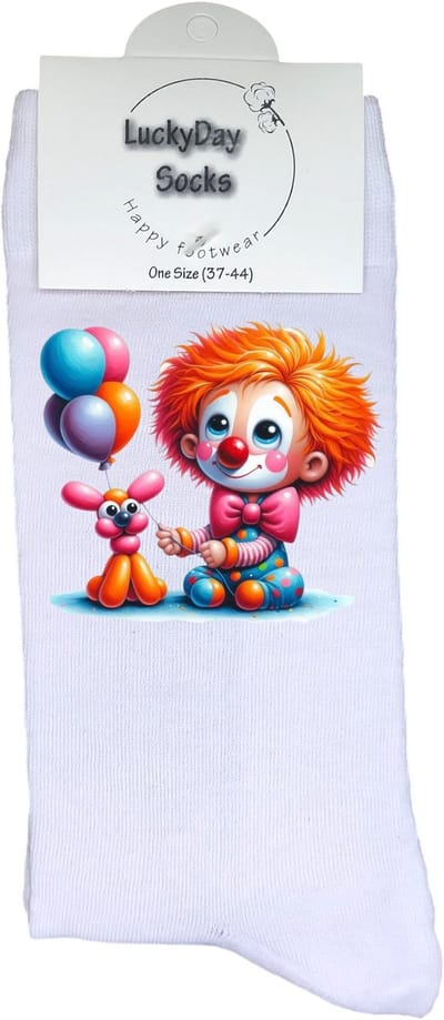 Clown - Valentijns Cadeau - Grappige sokken - Leuke sokken - Hem Haar sokken - Vrolijke sokken - Sint cadeau - Vaderdag - Moederdag - Verjaardag cadeau - Kerst cadeau - Ballon - Carnaval - Vasteloavend - Leuk Cadeau - Socks maken Happy - 37-44