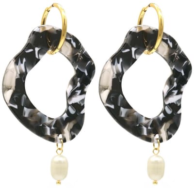 Oorbellen - Abstracte Hanger - RVS - 6 cm - Zwart en Wit