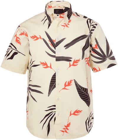 JP 1880 - Heren - Overhemd korte mouwen verborgen buttondown-kraag Modern Fit - Beige - Maat 3XL