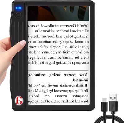 Vergrootglas met Licht - Oplaadbaar Handheld Vergrootglas voor Lezen, LED Verlichting, Lichtgewicht Rectangulaire Volledige Pagina Vergrootglas voor Kleine Tekst en Senioren