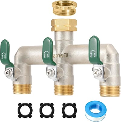 Tuinslang splitter voor buiten, 3-weg hoge doorstroming, 1/2 inch en 3/4 inch kraanconnector met aan/uit ventielen, vorstbestendige adapter voor tuin en huis