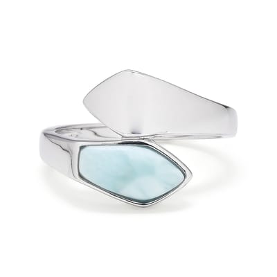 Cavill - Larimar Ring - 925 Sterling Zilver Gerhodineerd - 1,75 ct Fancy Slijpsel Larimar Edelsteen - Moderne Open Zilveren Ring Dames