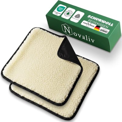 Novaliv 2-pack reiszitkussens, 37 x 37 cm, naturel, opvouwbaar, zuivere scheerwol, waterafstotende PA-achterkant, isolerend, ademend, lichtgewicht voor handbagage - zitkussen voor buiten in trein, vliegtuig, bus, stadion