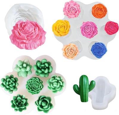 16 Stijlen Bloem Kaars Mallen met 7 Cavity Succulenten en 7 Cavity Bloemen voor DIY Kaarsen, Zeep en Decoraties met Cactus, Rozen en Pioenrozen Silicoon Mallen