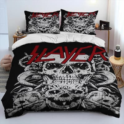 Slayer Heavy Metal Band Muziek Dekbedovertrek Beddengoedset, Dekbedovertrek Bedset Quiltovertrek Kussensloop, King Queen Size Beddengoedset Kinderen 70x133cm 2pcs
