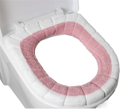 Toiletkussen Pluche - Warme Toiletzitting - Comfortabel Zitten - Universeel Pasvorm - O-Type - Roze Wit