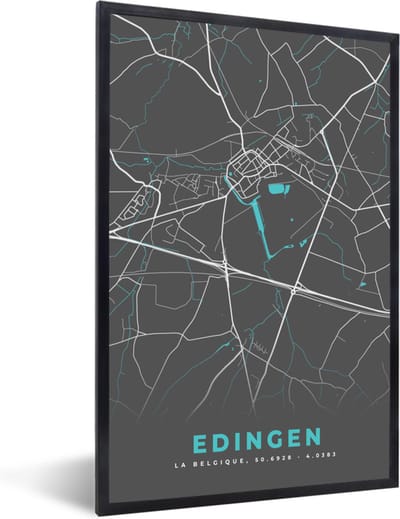 Fotolijst incl. Poster - Stadskaart – Grijs - Kaart – Edingen – België – Plattegrond - 40x60 cm - Posterlijst