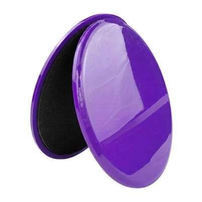 Paars fitness glijschijven twister disc buikspier trainer dames en heren pilates schuifschijven set 2 stuks met gladde kunststof bovenzijde en zwarte onderzijde voor core training yoga fitness en thuis workout