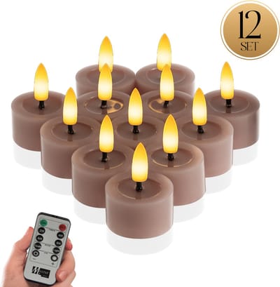 Meisterhome® LED-theelichten 12-delige set Violet - vlamloze LED kaarsen - flikkerend licht – LED waxinelichtjes – Ø 4,5 cm, hoogte 2,5 cm – echte wax – met timer & afstandsbediening – werkt op batterijen – warm wit licht