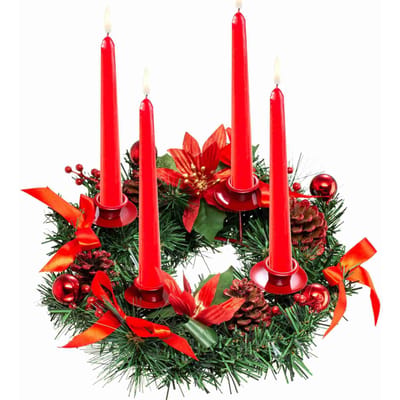 Kerst Adventskrans Dennenkrans Kerstarrangement Decoratieve Krans met Kaarsenhouder en Lint red