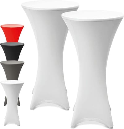 Set van 2 witte stretch statafelhoezen 80 cm - wasbaar en strijkvrij - antislip - versterking voetruimte - tafelhoes - tafelkleed statafel Stella
