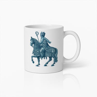 Uitgebreide Sint Nicolaas Mok – Gedetailleerd Blauw Kunstwerk Koffiebeker – Uniek Cadeau voor Nederlandse Vakantie Tradities