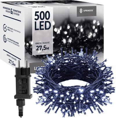 Springos Kerstverlichting | 27,5 m | 500 LED | Koud Wit | 8 Lichtfuncties