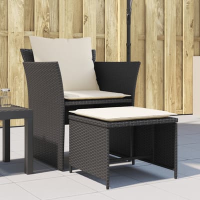 vidaXL - Tuinstoel - met - voetenbank - poly - rattan - zwart