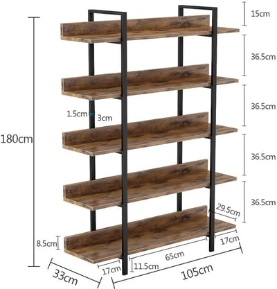 Roossentials kast - Boekenkast - Opbergkast - Boekenplank - Boekenkasten - Industrieel - Opbergkasten - 5 tier - Hout - Zwart