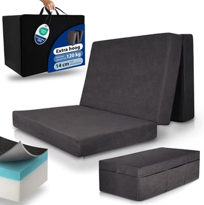 Beautissu VS95 – Premium Opvouwbaar Matras XXL 140x200cm inkl. Hoes – Extra Dik 14 cm Traagschuim Vouwmatras H3 – Wasbar Eenvoudig – Transport – Antraciet