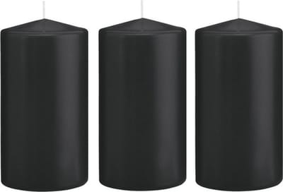 Trend Candles Cilinderkaars/stompkaars - 6x - zwart - 8 x 15 cm - 69 branduren - horeca kaarsen