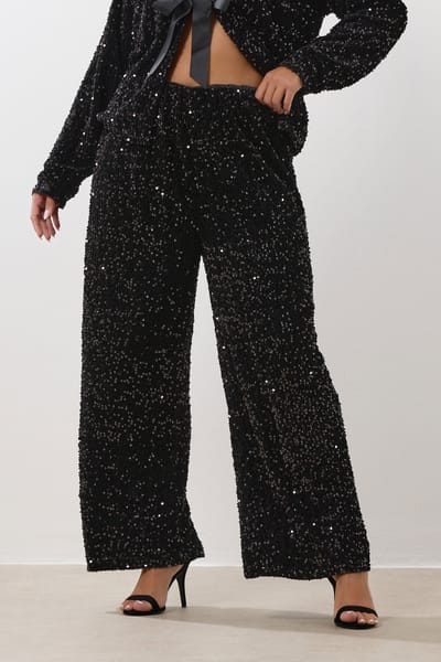 Yours Zwarte Pailletten Wijde Broek Size 42