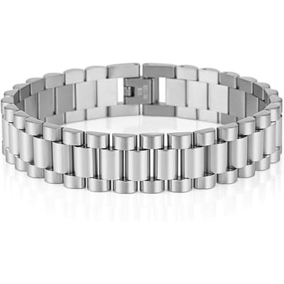 15 mm Breed 8 /8 .86 Inch Lang Horlogeketting Polsband Heren Armband Voor Mannen Zwart Goudkleurig Roestvrij Staal Jongens Sieraden Groothandel 45cm white
