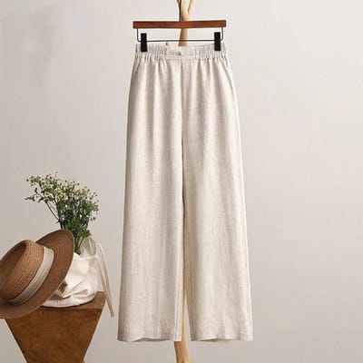 Dames Mode Casual Baggy Lange Broek Wijde Pijp Elastische Taille Katoen Linnen Flare Yoga Broek Grote Maten M