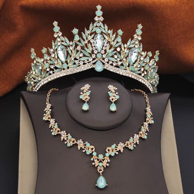 12 Kleur Bruids Sieraden Sets voor Vrouwen Bruiloft Kroon Meisjes Tiara's en Ketting Oorbellen Bruid Feest Kostuum Sieraden Accessoires gray