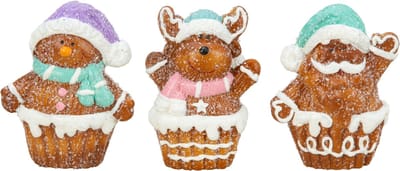 Kersthuisjebestellen - Set van 3 stuks - Muffins Kerstfiguren - Kerstbeeldjes - Sneeuwman , Rendier , Kerstman - H=9cm B=7cm