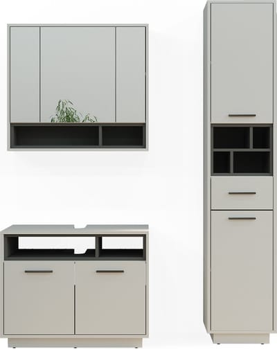 Vicco Beatrice Badkamermeubelset – 3 delen, met hoge unit Grijs