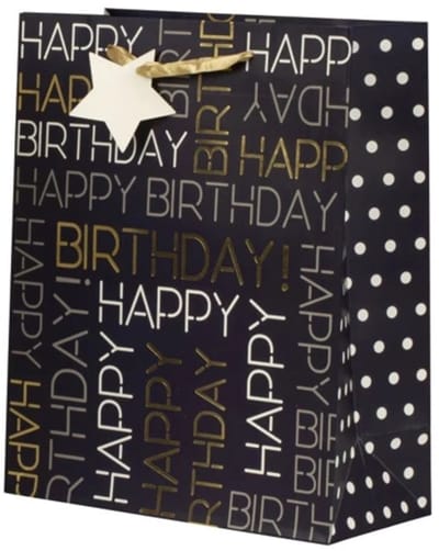 Cadeautas L - Verjaardag Happy Birthday - Luxe Geschenktas - Cadeauzak - Geschenkzak - Zwart/Goud - 32x26x12cm