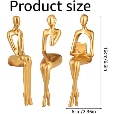 3 stuks Abstracte Figuren Hars Beeld Goud Denker Sculptuur Ornament Kunst Zittende Houding Karakter Beelden Huis Plank Decoraties beige