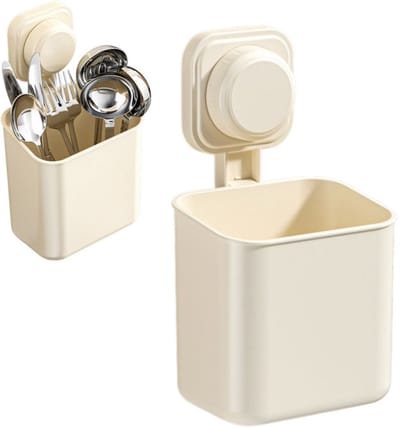 10 stuks Opbergrek met zuignappen voor de wastafel - Open, hol en ademend - Wandgemonteerd opbergrek voor de keuken - Organizer voor wastafelartikelen - 10*7.5*20.5 cm - Geschikt voor aanrechtbladen en badkameropbergruimte - Beige