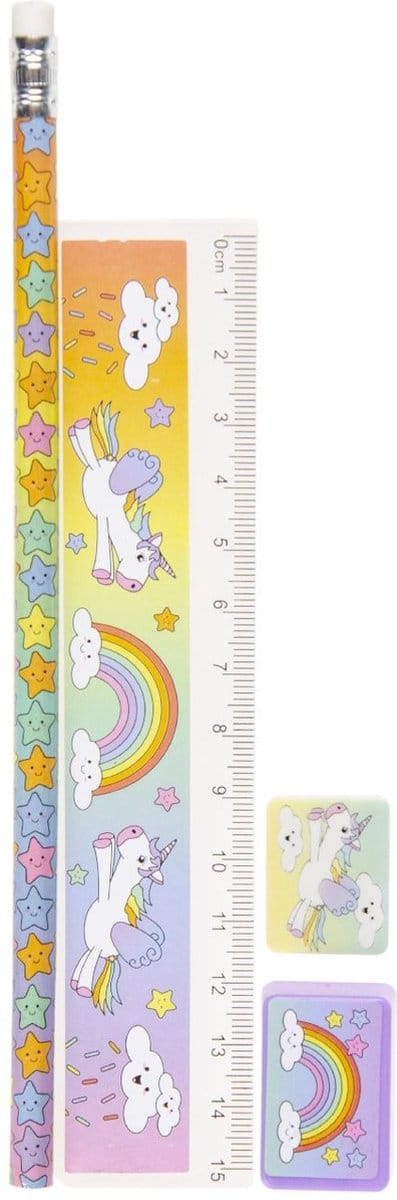 Tekenset/tekenset eenhoorn 4-delig voor kids - Tekenpotloden set unicorn voor kinderen