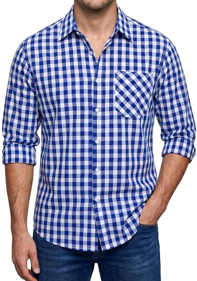 Heren klassiek geruit overhemd met lange mouwen en knoopsluiting geruit tartan houthakkershemd voor mannen, UK S-6XL