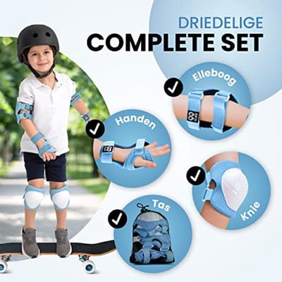 Rollerbescherming voor Kinderen - Kniebeschermers, Fietsbescherming, Skate bescherming in Lichtblauw