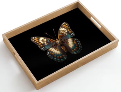 Dienblad hout 50x35 cm - Schootdienblad - Vlinder - Kleurrijk - mozaïekachtig - Borrelplank rechthoek - Plateau dienbladen