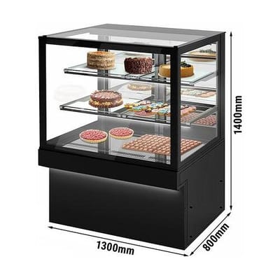 GGM Gastro Kühl- & Kuchenvitrine TORONTO - 1300mm - schwarze Front - mit 3 Ablagen
