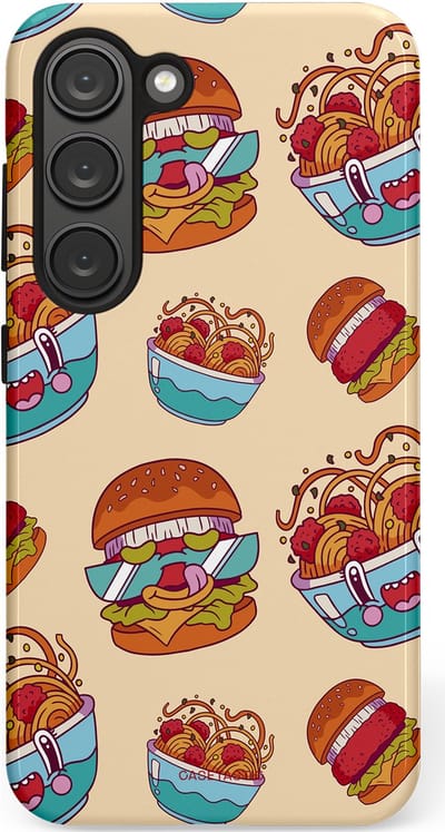 Casetastic Hoesje Geschikt voor Samsung S23 - Stijlvolle Beschermende Duo-layer Case - Cartoon Hamburgers
