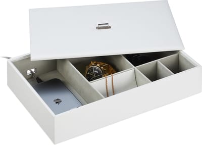 sieradendoos - met deksel - met vakken - 7x32x22 cm - lederlook - wit