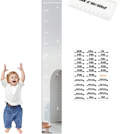 Kinder Groei Spiegel - Acryl Meetlat Set 60-180CM Wanddecoratie met Groei Meter en Sticker Set voor Kinderkamer