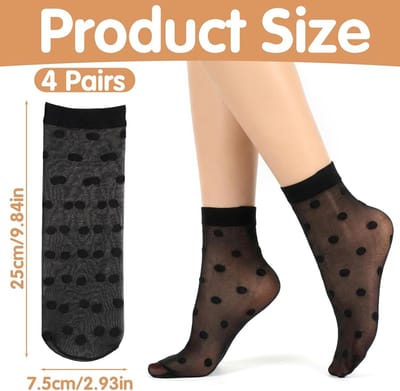 4 Paar Transparante Nylon Sokken voor Dames met Polka Dot Design - Zijdeachtige Kousen in Zwart, Ideaal voor Elke Gelegenheid