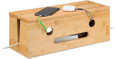Famanu - Kabelbox voor 2 stekkerdozen, bamboe, HBD: 15,5 x 42 x 16 cm, kabelmanagement, opbergbox stekkerdoos, naturel
